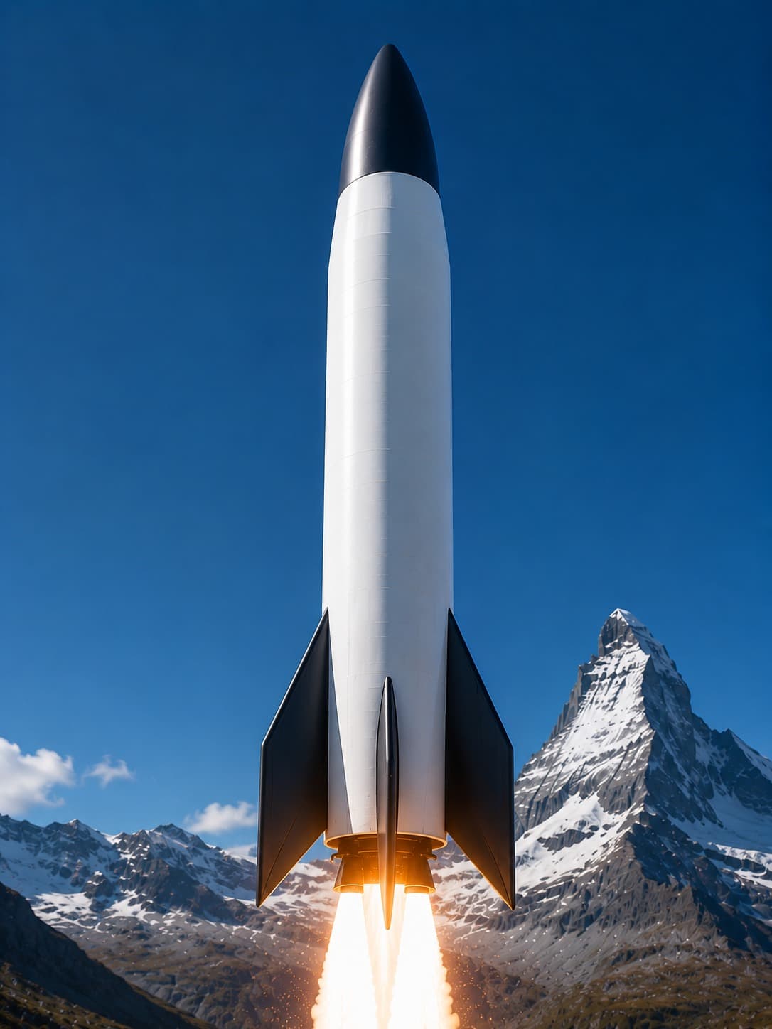 Chrome rocket sculpture — Projekt Ikarus, Zürich